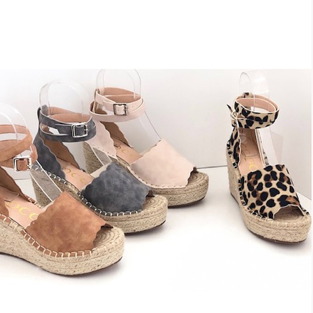 -CCOCCI Jade Cheetah Print Raffia wrapped Wedge Sandals Size 7.5 Womens NEW